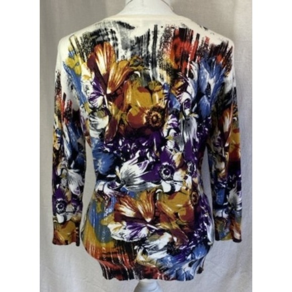 Joseph A. Women Petite Medium Cardigan Sweater Floral Painterly 3/4 Sleeve PM - Picture 4 of 12